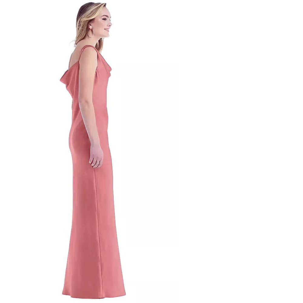 Social Bridesmaids Asymmetrical One-Shoulder Cowl Satin Maxi Slip Dress NWT - Picture 2 of 3